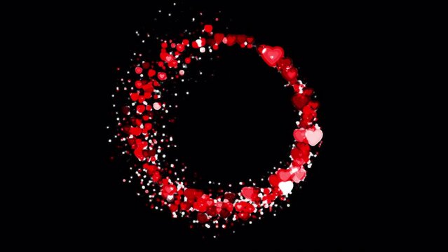 Animated round frame with hearts and particles on a transparent background.