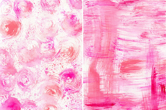 Watercolor abstract barbies textures of pink and coral spots. Hand painted pastel illustration isolated on white background. For design, print, fabric or background.