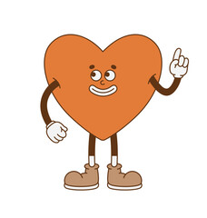 The hand-drawn retro character of the heart. Vector illustration in trendy retro cartoon style.