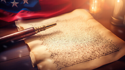 Declaration of Independence Manuscript: An image of a replica of the Declaration of Independence, emphasizing the importance of the document in declaring the nation's freedom and laying the foundation