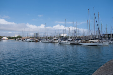 Fototapeta na wymiar Yachts in marina in port of Barcelona area, Catalonia, Spain
