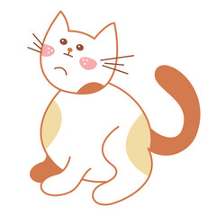 Cute cat sits and looks up. Doodle color clip art on a white background.