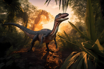 Velociraptor in the prehistoric jungle
