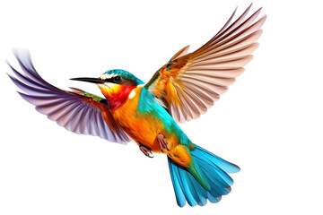 Fototapeta premium Very beautiful colorful bird in flight isolated on white background PNG