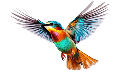 Fototapeta premium Very beautiful colorful bird in flight isolated on white background PNG
