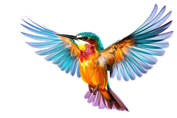 Fototapeta premium Very beautiful colorful bird in flight isolated on white background PNG