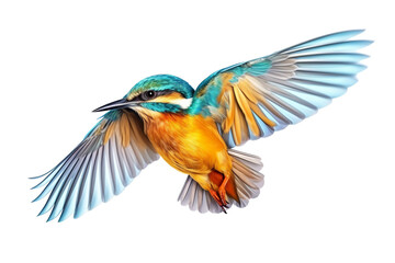 Obraz premium Very beautiful colorful bird in flight isolated on white background PNG