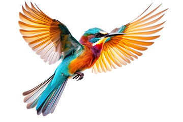 Fototapeta premium Very beautiful colorful bird in flight isolated on white background PNG