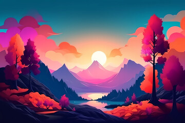 Colorful minimalistic landscape