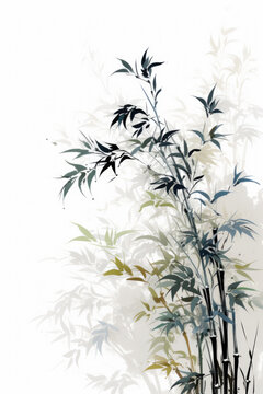 Japanese Bamboo Illustration In Beautiful Matte Colors On A White Background AI Generated