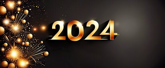 Happy New Year 2024 Gold Lettering Banner Generative AI.