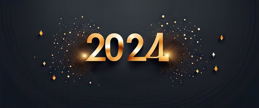 Happy New Year 2024 Gold Lettering Banner Generative AI.