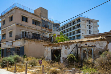 Abandoned buildings in Varosha, the southern quarter of Famagusta, ghost town under control of the...