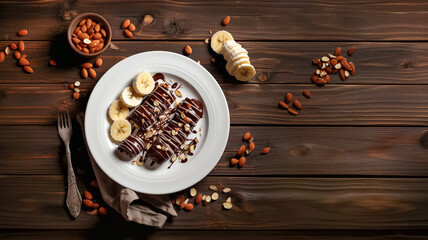 Chocolate and Cream-Covered Bananas with Chopped Almonds