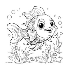 Fish under sea coloring page - coloring book for kids