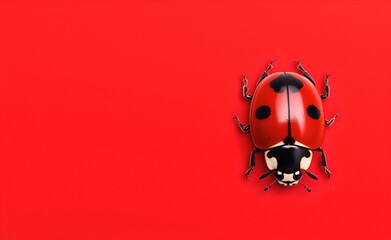 Fototapeta premium Creative Animal Insect Concept. Ladybird over red pastel bright background. Generative AI.