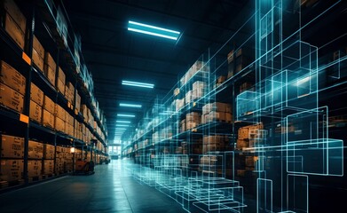 Digital warehouse with electronic grids. Generative AI.