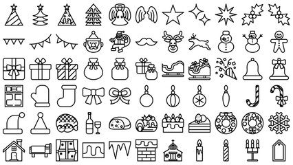 クリスマスのアイコンセット。シンプルなベクター線画イラスト。 Christmas icon set. Simple vector line drawing illustrations.