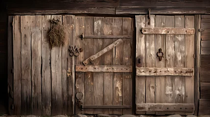 Fotobehang Oude deur weathered wooden textures and vintage door hinges