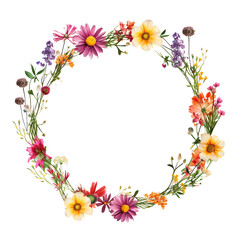 Obraz premium Round frame of flowers isolated on white background with empty space for image. Mockup for design, photo, poster. 