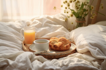 Breakfast in bed with pastry