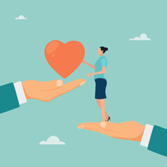 Empathy or empathy, understanding and sharing feelings with others, supporting or helping the community, the concept of kindness and compassion, support. The hand holds the heart the second hand holds