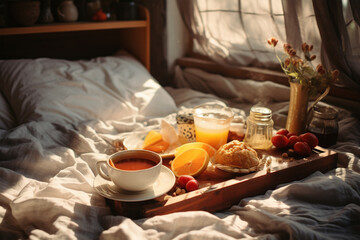 Breakfast in bed with pastry