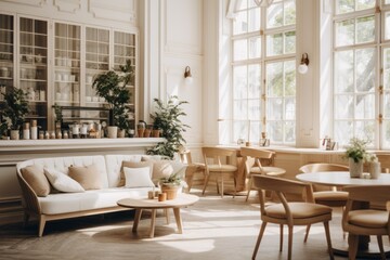 Charming Coffee Shop with Comfortable Seating, and Tasteful Decor Generative ai