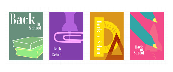 Set of school backgrounds with  elements on school themes, simple background for poster.