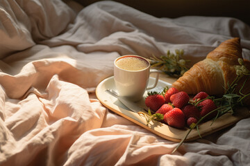 Breakfast in bed with strawberries