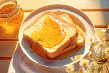 Toast and honey for breakfast