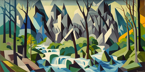 Полуабстрактный пейзаж в красочном мире,