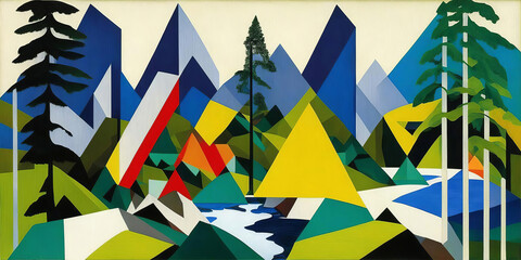 Полуабстрактный пейзаж в красочном мире,