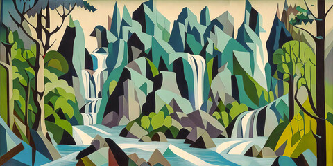 Полуабстрактный пейзаж в красочном мире,