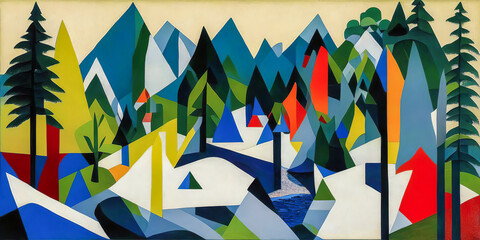 Полуабстрактный пейзаж в красочном мире,