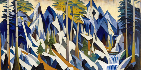 Полуабстрактный пейзаж в красочном мире,