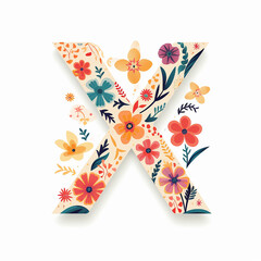 Letter x with flowers and leaves on white background