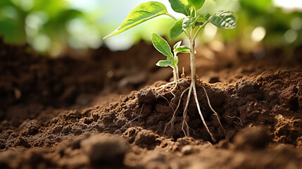 Coffee Plant Roots: Description: An intriguing close-up of coffee plant roots digging into the rich soil. The image illustrates the resilience of the coffee plant