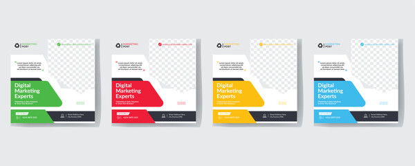 Set of Editable square modern creative corporate business web banner design template. Suitable for social media post, instagram story and web ads. Vector illustration with Space to add pictures.