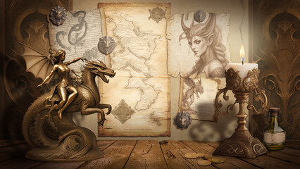 Fantasy background with old map