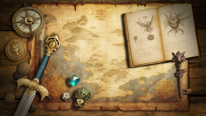 Fantasy background with old map
