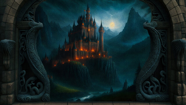 Fantasy background with an old castle