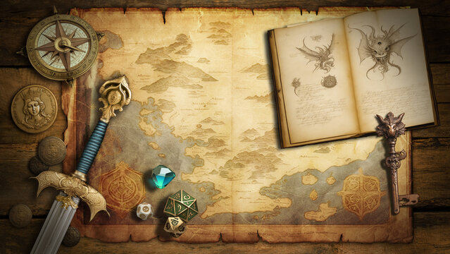 Fantasy background with old map