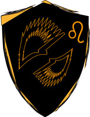 Winged lion, astrological sign. Coat of arms, emblem, shield, tattoo design