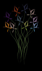 Cornflowers. Abstract flowers on a black background. Contemporary art
