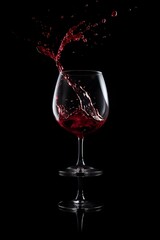 red wine pouring into glass on black background