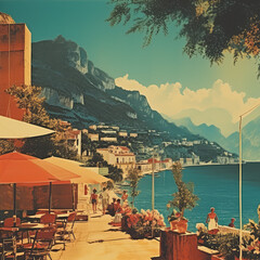 retro vintage postcard from sunny italy 1970 vibes ai generated art Generative AI