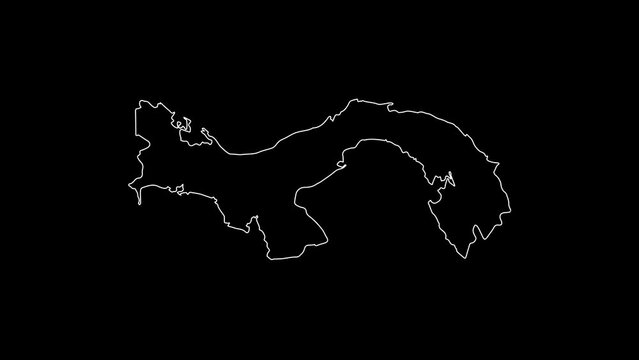Panama	map animation line. White line drawing on a black background.