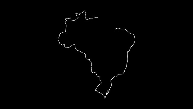 Brazil map animation line. White line drawing on a black background.