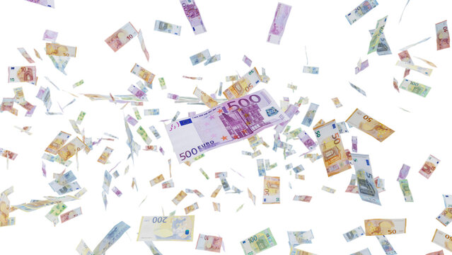 Falling euro bills - money flying with transparent backround - banknotes wallpaper